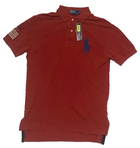 VTG Ralph Lauren Polo Shirt Men's Small Red Big Pony Logo American Flag NWT - Picture 1 of 8