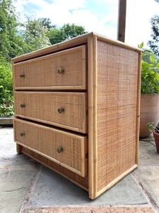 Vintage Bamboo Rattan Wicker Chest of Drawers Retro Mid Century Modern MCM - Picture 1 of 11