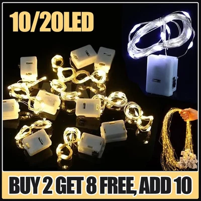 10/20 LED Fairy String Lights Micro Rice Copper Wire Xmas Light Battery Operated