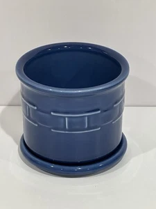 Longaberger Keramik gewebt Traditionen blau Übertopf/Topf mit Untertasse USA - Bild 1 von 6