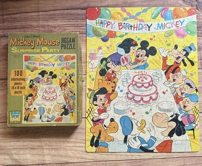 Vintage Whitman 1969 Disney Mickey Mouse Surprise Party 100 peças. Quebra-cabeça - Imagem 1 de 4
