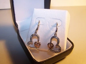 PENDIENTES POST CORAZONES ABIERTOS MADRE E HIJO ACENTO DIAMANTE NUEVOS DE COLECCIÓN - Imagen 1 de 10