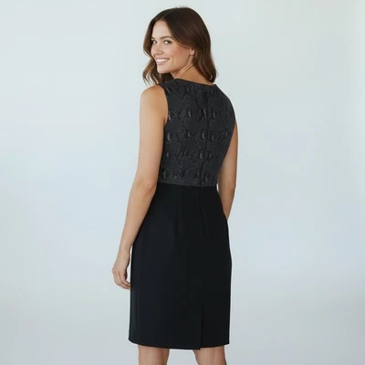 ELIE TAHARI Black Sheath Dress Size 14 Lace Sides Snakeskin Back - Image 1 of 4