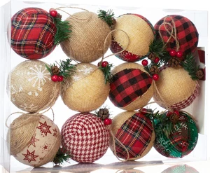 12 Piece Rustic Christmas Tree Ornaments, Farmhouse Christma Decoration - Picture 1 of 7
