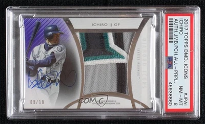 2017 Diamond Icons Relics Purple 8/10 Ichiro Suzuki PSA 8 Jumbo Patch Auto HOF - Image 1 of 3