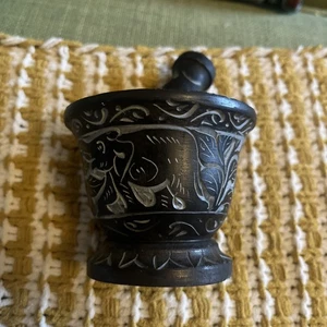Small Vintage Stone Mortar & Pestle Black 2.5” x 2.5” - Picture 1 of 8