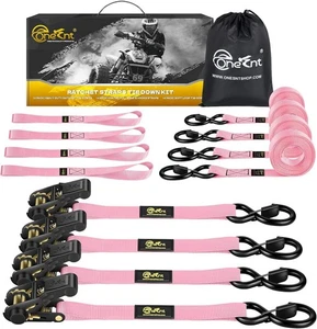 Kit de correas de amarre de trinquete rosa de 4 piezas de alta resistencia definitivo - 2400 lb Break Stre - Imagen 1 de 10