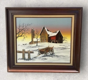 H HARGROVE Serigraph Art Painting Barn in Winter 28x31 Winter Art - Picture 1 of 4