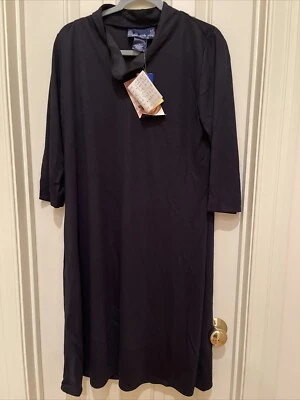 Nuevo Vestido Susan Graver Tejido Líquido Manga Codo Midi Columpio Negro M Estilo QVC Foto 1 de 4