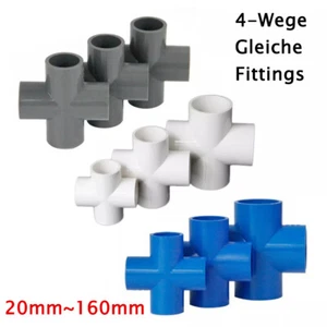 PVC Kreuz 4 Wege Fitting Gleiche Wasserrohr Verbinder Grau/Weiß/Blau 20mm-160mm - Bild 1 von 10