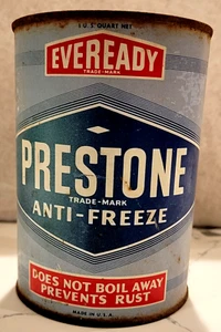 1938 Eveready PRESTONE ANTI-FREEZE 1 qt. CAN -- One quart antifreeze -- gas oil - Picture 1 of 8