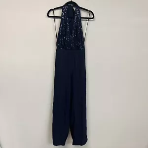 Lulus Disco Heaven Halter Jumpsuit Size XS Blue Sequin 70s Disco Formal Prom - Picture 1 of 16