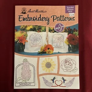 Aunt Martha's Iron On EMBROIDERY PATTERNS Book FANCIFUL FLOWERS 410 - Imagen 1 de 3