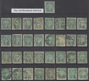 RHODESIA 1913 ADMIRALS ½d. GREEN (x33) MOSTLY USED GROUP (ID:877/D61811) - Picture 1 of 1
