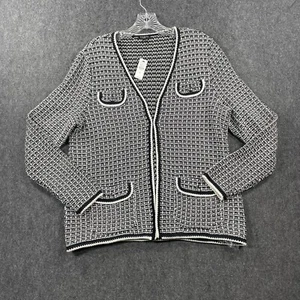 Talbots Cardigan Women’s Large Petite Black White Tweed Jacket Blazer Sweater - Picture 1 of 8