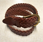 Men's Belt Medium Brown Leather Braided Solid Brass Buckle Classic - 36L