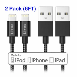 2 Pack Lightning Cable 6Ft MFi Certified Black Flawless Apple iPhone iPad iPod - Picture 1 of 5