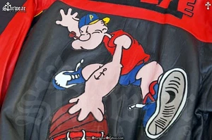 🔥GRAIL!! Vintage 90s POPEYE AIR Jordan Leather Bomber Nba Basketball Jacket M/L - Picture 1 of 10