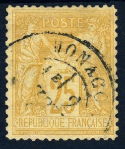 Mónaco 1874-84 francés P.O. Paz y Comercio 25c. Bistre/amarillo SG Z204 VFU - Imagen 1 de 2