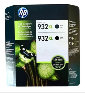 Cartucho de impresora de alto rendimiento de tinta negro genuino HP 932XL ~ Paquete de 2 ~NUEVO SELLADO ~ 2016 - Imagen 1 de 3