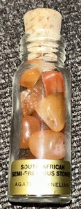 Fläschchen m. Halbedelsteinen , Achat, Agate Carnelian, 14 St. Südafrika - Bild 1 von 3