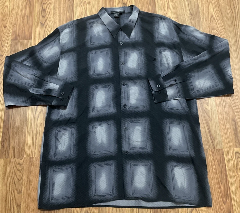 Camisa Tulliano Para Hombre XXL Seda Geométrica Estampado Caja Manga Larga Botón Delantero Foto 1 de 4