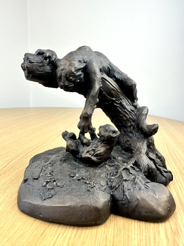 De colección Coleccionable 1984 Capilla PUMA AND CUB Fría Original Bronce Fundido Decoración del Hogar Foto 1 de 4