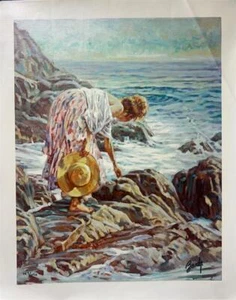 Sebastia Boada Sea Rocks Hand Signed Limited Giclee on Canvas Women Nature - Picture 1 of 3