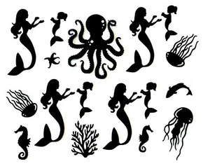 MERMAID "DAY CARE" w/ SMALL CHILD MERMAIDS, FISH+ SILHOUETTE DIE CUT/ CUTS - Picture 1 of 7