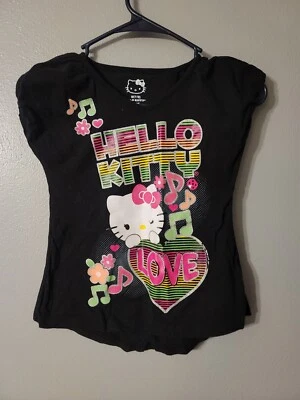 Hello Kitty 2012 Black Girls Size M Tank Top Graphic Love Glitter READ  - Image 1 of 4