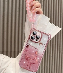 For iPhone 16 15 14 13 12 Pro trendy clear glitter teddy bear phone case new - Photo 1 sur 10