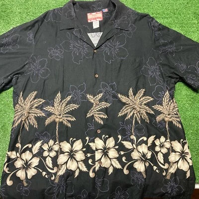 Camisa Hawaiana De Colección RJC 2XL Hecha en EE. UU. Negra/Púrpura/Marrón Palmeras y Flores Foto 1 de 4