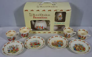 RARE! VINTAGE "1980"  ROYAL DOULTON BUNNYKINS 12 PIECE TEA SET FOR 4 NEW IN BOX - Picture 1 of 10