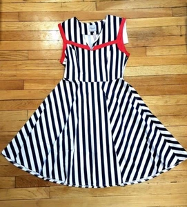 BANNED RETRO Navy Striped Sailor Dress 50s Rockabilly Style S UK 10 rrp £53 - Picture 1 of 7