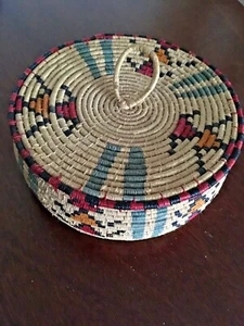 Vintage Folk Art Handwoven Lidded Basket - Picture 1 of 2
