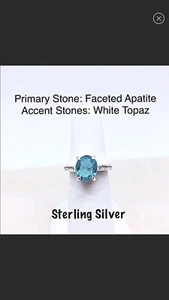 Apatite (like Bright Blue Topaz) Oval  Sterling Silver  Halo Ring Sz5 1/2, 5 3/4 - Picture 1 of 7