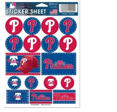 Philadelphia Phillies Vinyl Sticker Sheet 17 Decals 5x7 Inches Free Shipping - Image 1 of 3