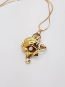 Gorgeous Designer 10KT Yellow Gold Necklace W/ Pearl 16" - Picture 1 of 5