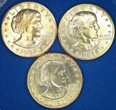 1981-P-D-S Susan B. Anthony Dollars Free Shipping (3 Coins) - Image 1 of 4