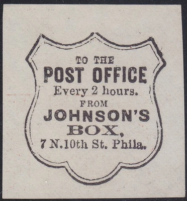 LOCALES DE EE. UU. JOHNSON'S BOX PHILADELPHIA LYON'S FALSO 1b ROJO SOBRE BLANCO COMO NUEVO 45 Foto 1 de 3