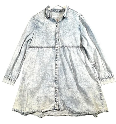 Unbranded Acid Wash Denim Shirt Dress Women's XXL Button Front L/S Casual - Image 1 of 4