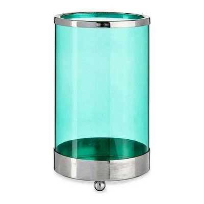 Portacandele in metallo con cilindro blu argento (9,7 x 16,5 x 9,7 cm) - Immagine 1 di 3