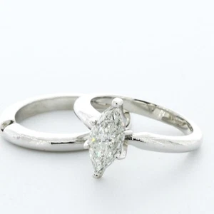 1.44CT LAB DIAMOND H/SI2 MARQUISE 14K WHITE GOLD CLASSIC SOLITAIRE BRIDAL SET - Imagen 1 de 3