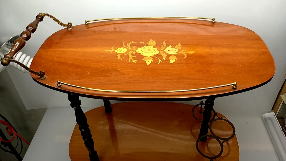 Carro de bar de latón de marquetería italiana de colección raro carro de bebidas - solo recogida local Foto 1 de 4