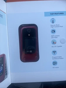 Doro 7050 - DFC-0180 - Burgundy/White (Consumer Cellular) Flip Phone No Contract - Picture 1 of 3