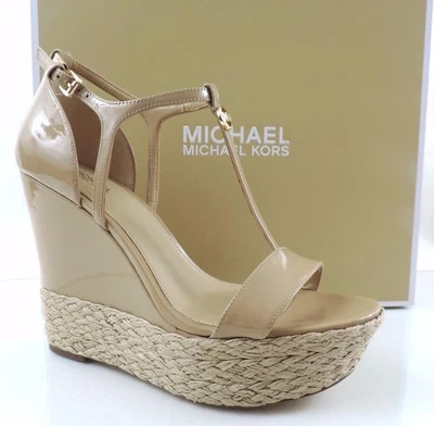 Women's Shoes Michael Kors Kerri Wedge Platform Heels Sandal Nude Patent Size 10 - Image 1 of 4