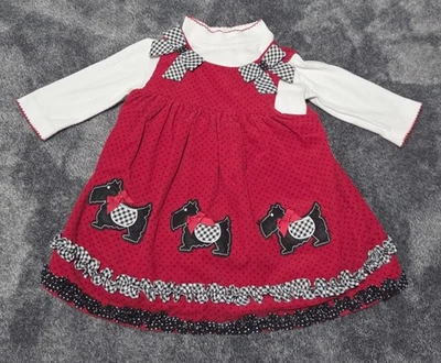 Vintage Edições Raras Vestido de Veludo Scottie Dog Tamanho 18M Feriado de Natal - Imagem 1 de 4