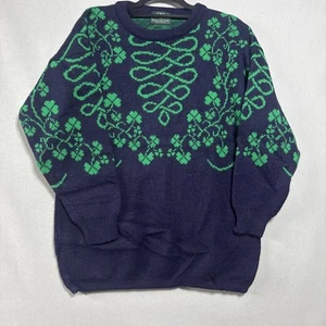 Vintage Emerald Isle Sweater Mens Small Blue Green Shamrock  Dadcore Irish - Picture 1 of 6