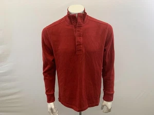Roots Ribbed Button Up Mock Neck Sweater Men's Large Red Long Sleeve Cotton Blen - Picture 1 of 6
