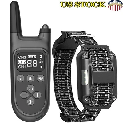 Waterproof Dog Training Collar Remote Shock Vibration Beep LED Rechargeable New - Image 1 of 4